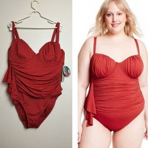 Rhode Target 🎯 One Piece Swimsuit Embossed Dot Ruffle Size 1X Red Hot